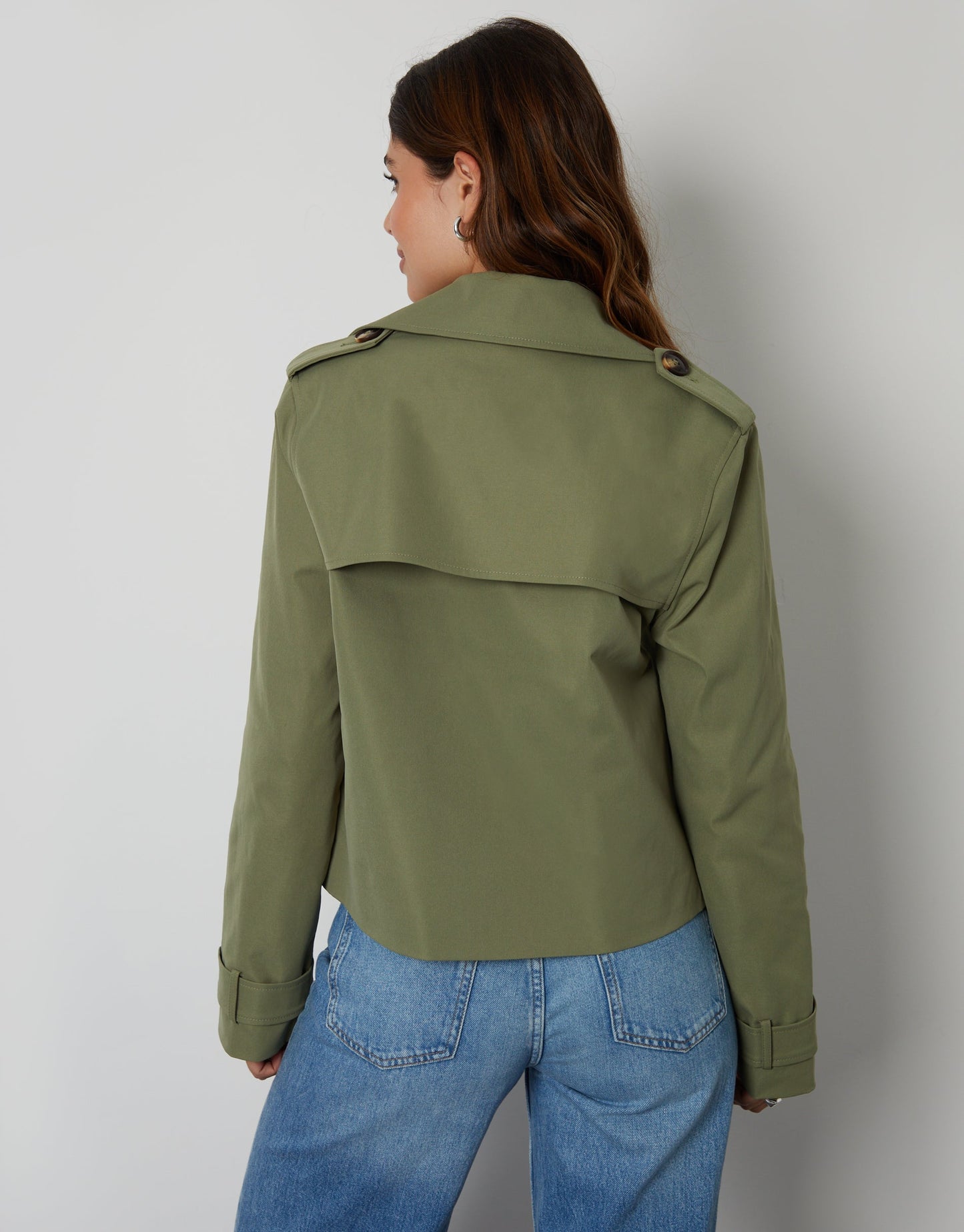 Women's Khaki Double Breasted Cropped Trench Coat