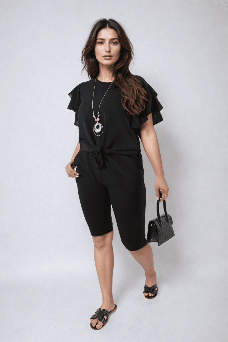 Layered Ruffle Short Sleeve Tie Front Top - Lunavitae