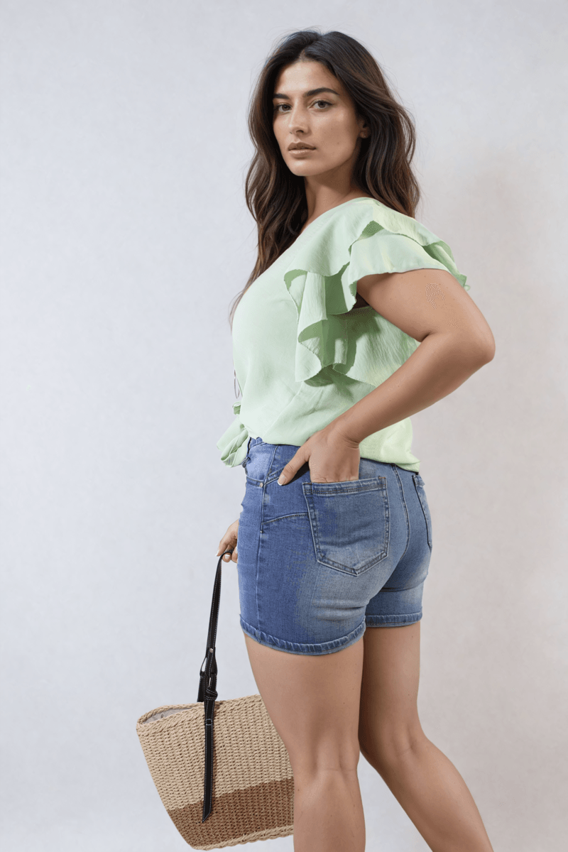 Layered Ruffle Short Sleeve Tie Front Top - Lunavitae