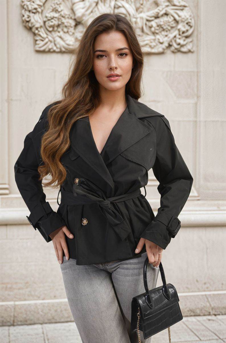 Long Sleeve Button Up Lapel Neck Trench Jacket - Lunavitae