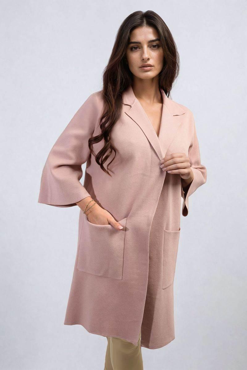 Open Front Longline Knitted Cardigan with Front Pockets - Lunavitae