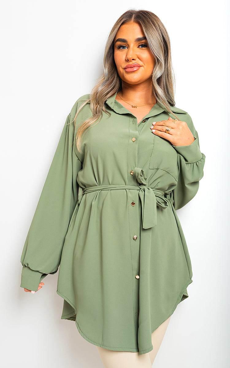 Oversized Button Front Belted Top - Lunavitae