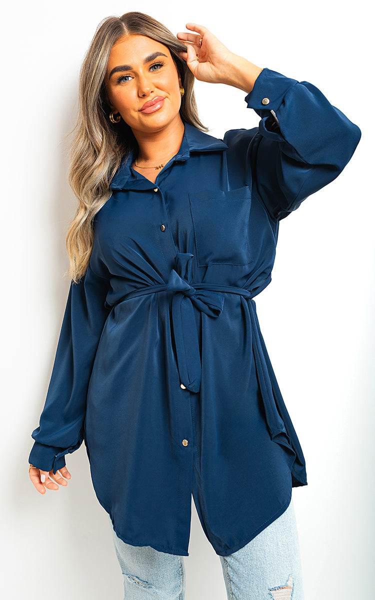 Oversized Button Front Belted Top - Lunavitae