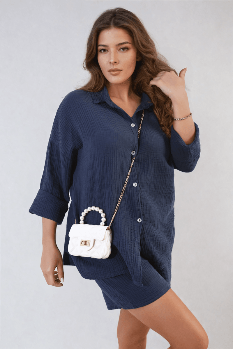 Oversized Button Front Shirt and Shorts Co-ord Set - Lunavitae