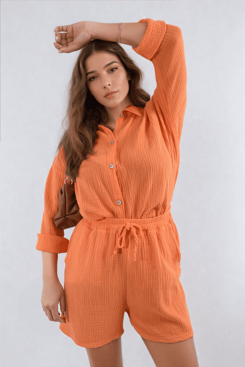 Oversized Button Front Shirt and Shorts Co-ord Set - Lunavitae