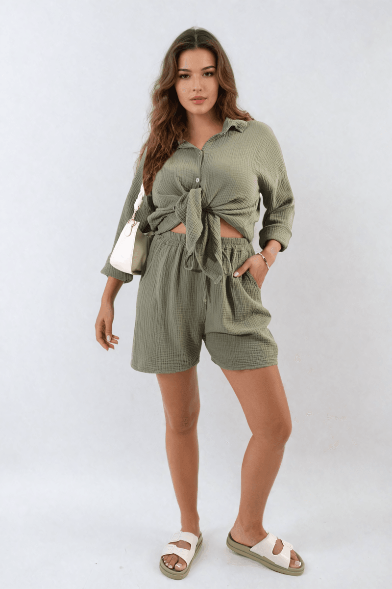 Oversized Button Front Shirt and Shorts Co-ord Set - Lunavitae