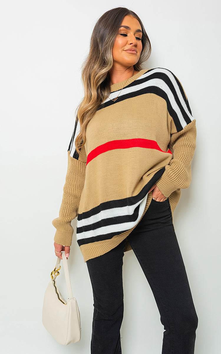 Oversized Striped Long Sleeve Knitted Jumper - Lunavitae