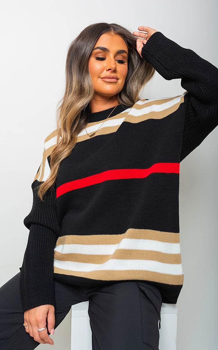 Oversized Striped Long Sleeve Knitted Jumper - Lunavitae