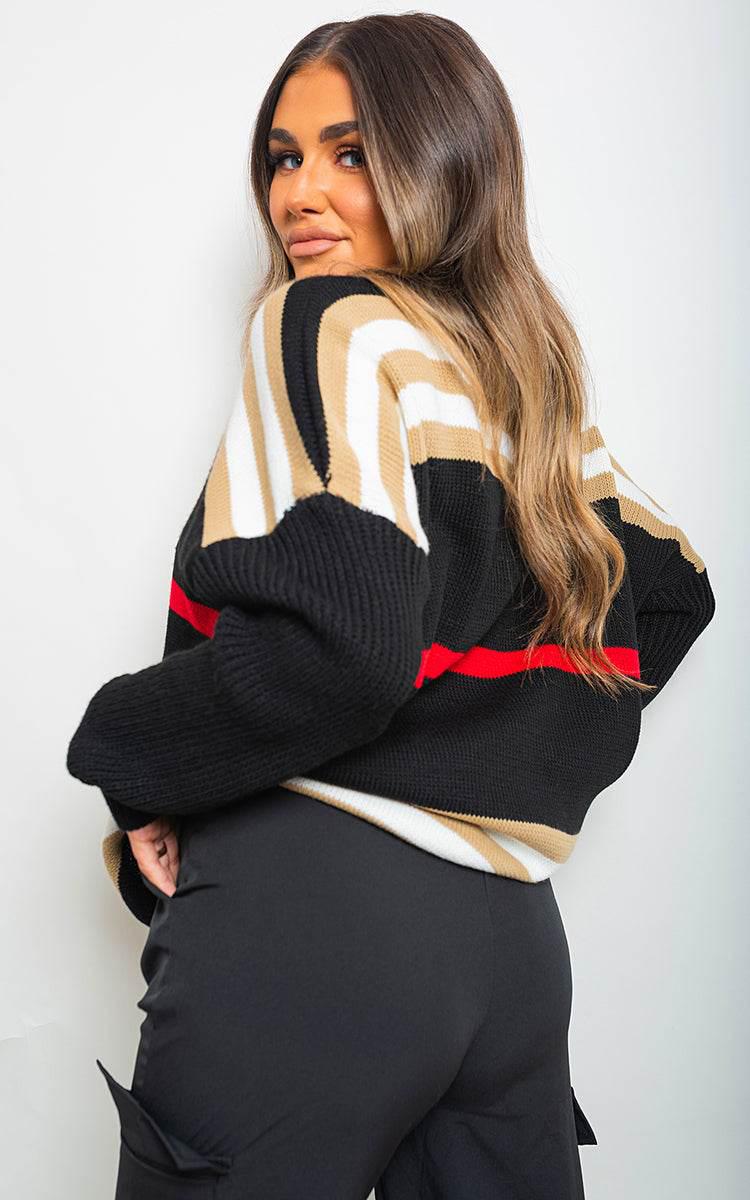 Oversized Striped Long Sleeve Knitted Jumper - Lunavitae