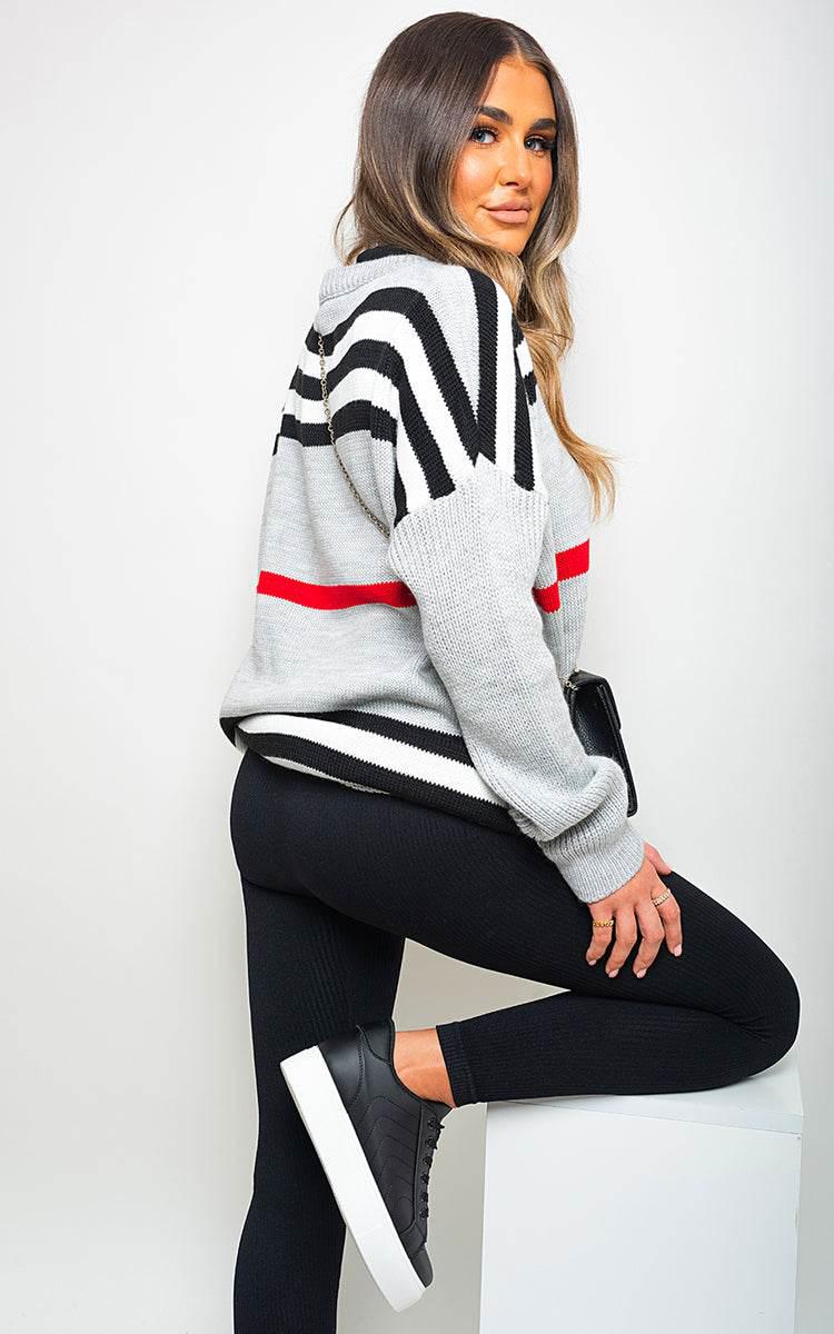 Oversized Striped Long Sleeve Knitted Jumper - Lunavitae