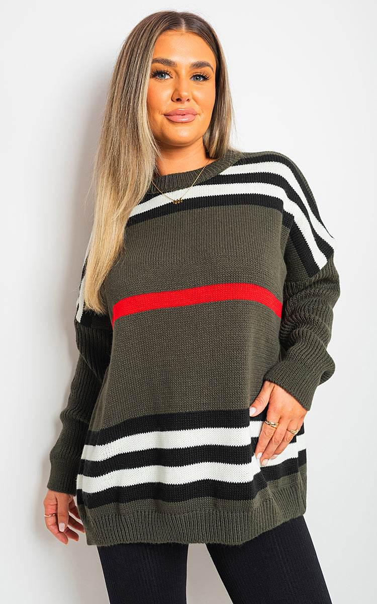 Oversized Striped Long Sleeve Knitted Jumper - Lunavitae