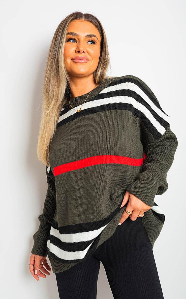 Oversized Striped Long Sleeve Knitted Jumper - Lunavitae