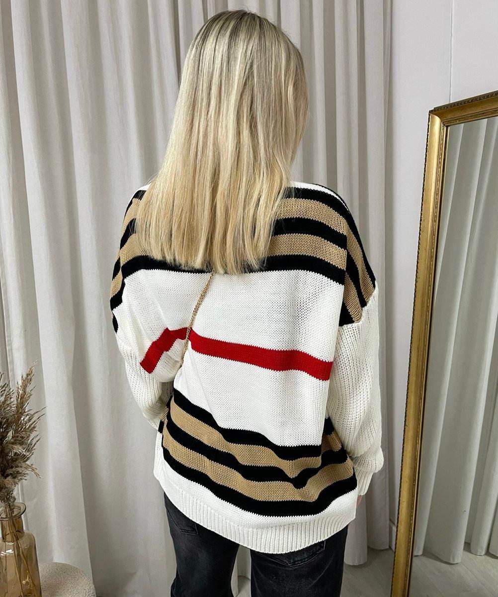 Oversized Striped Long Sleeve Knitted Jumper - Lunavitae