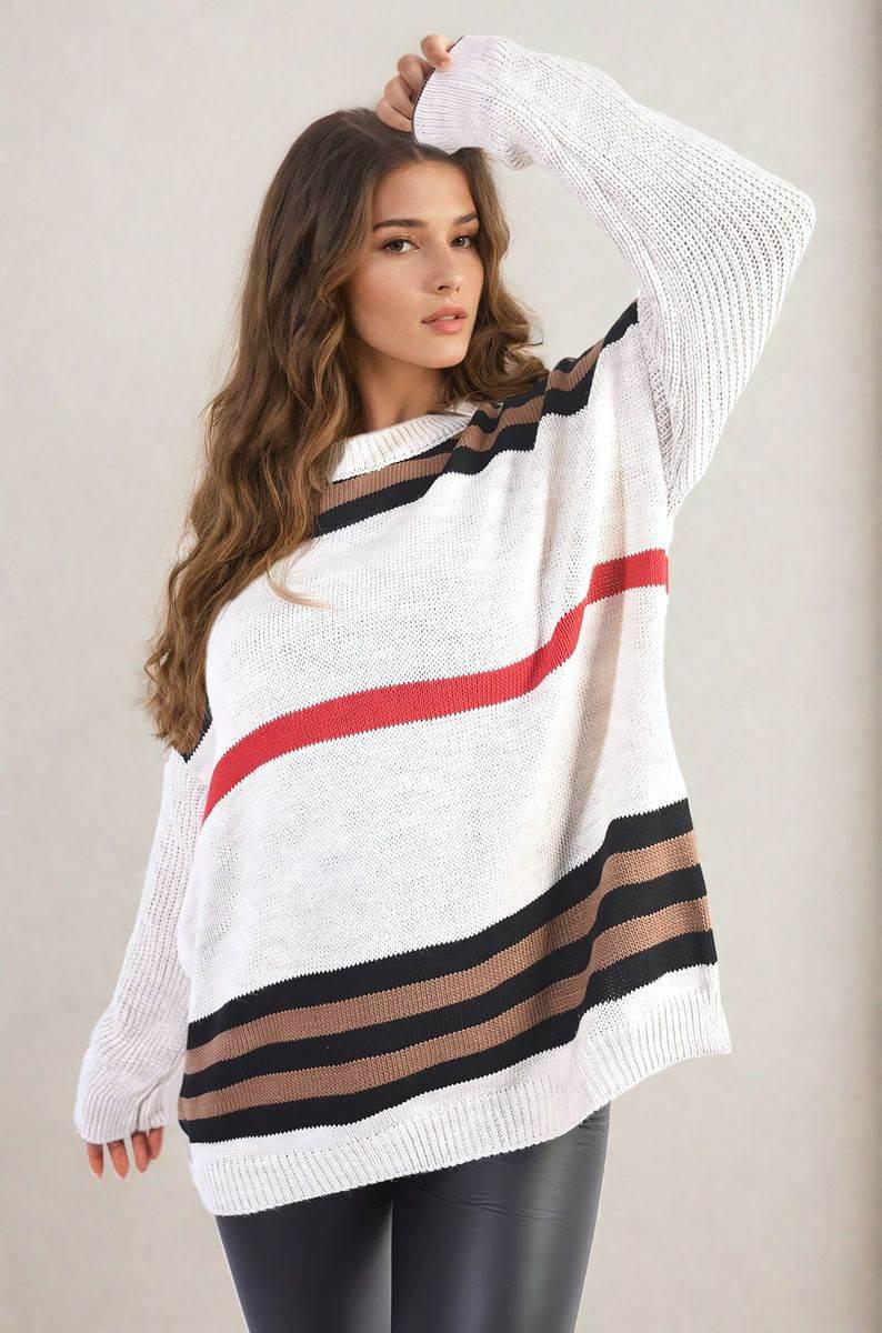 Oversized Striped Long Sleeve Knitted Jumper - Lunavitae