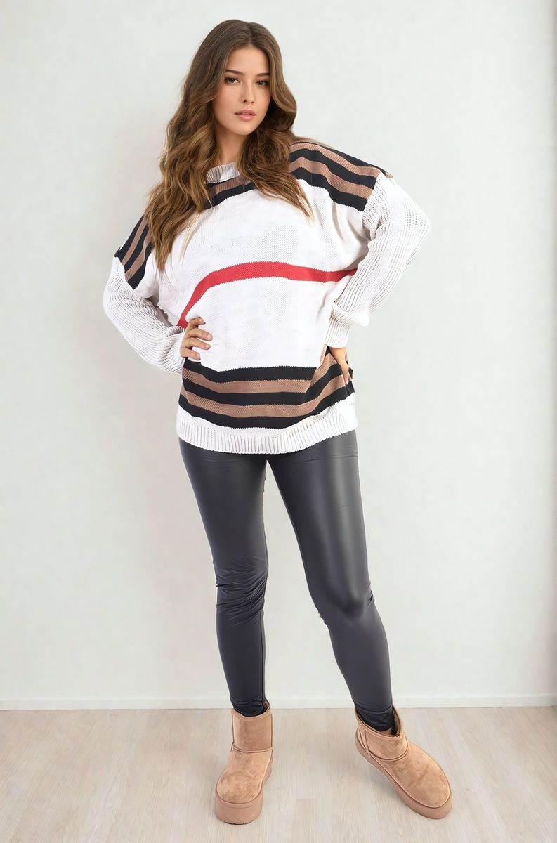 Oversized Striped Long Sleeve Knitted Jumper - Lunavitae