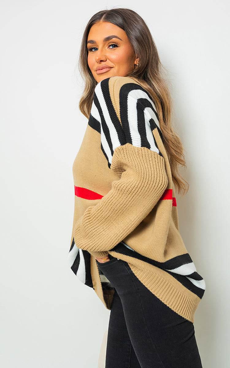 Oversized Striped Long Sleeve Knitted Jumper - Lunavitae