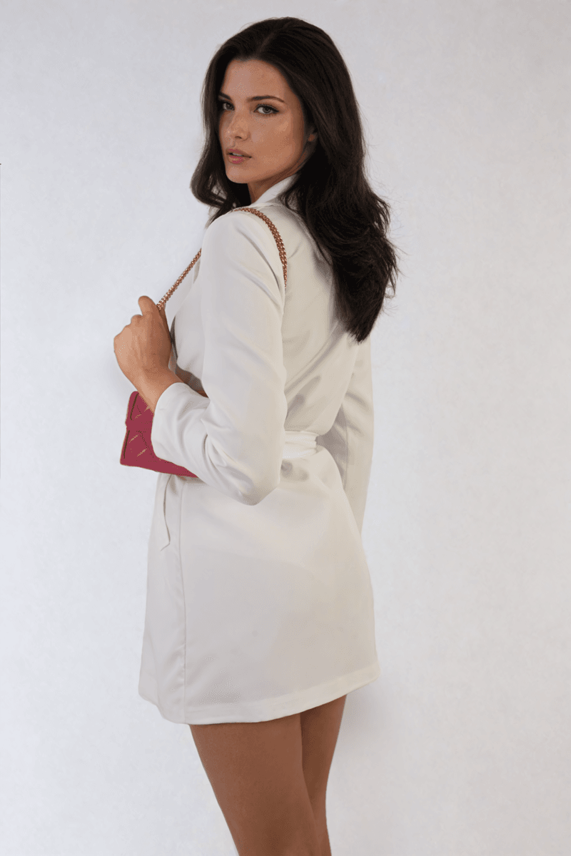 Oversized Waist Tie Button Detail Blazer Jacket - Lunavitae