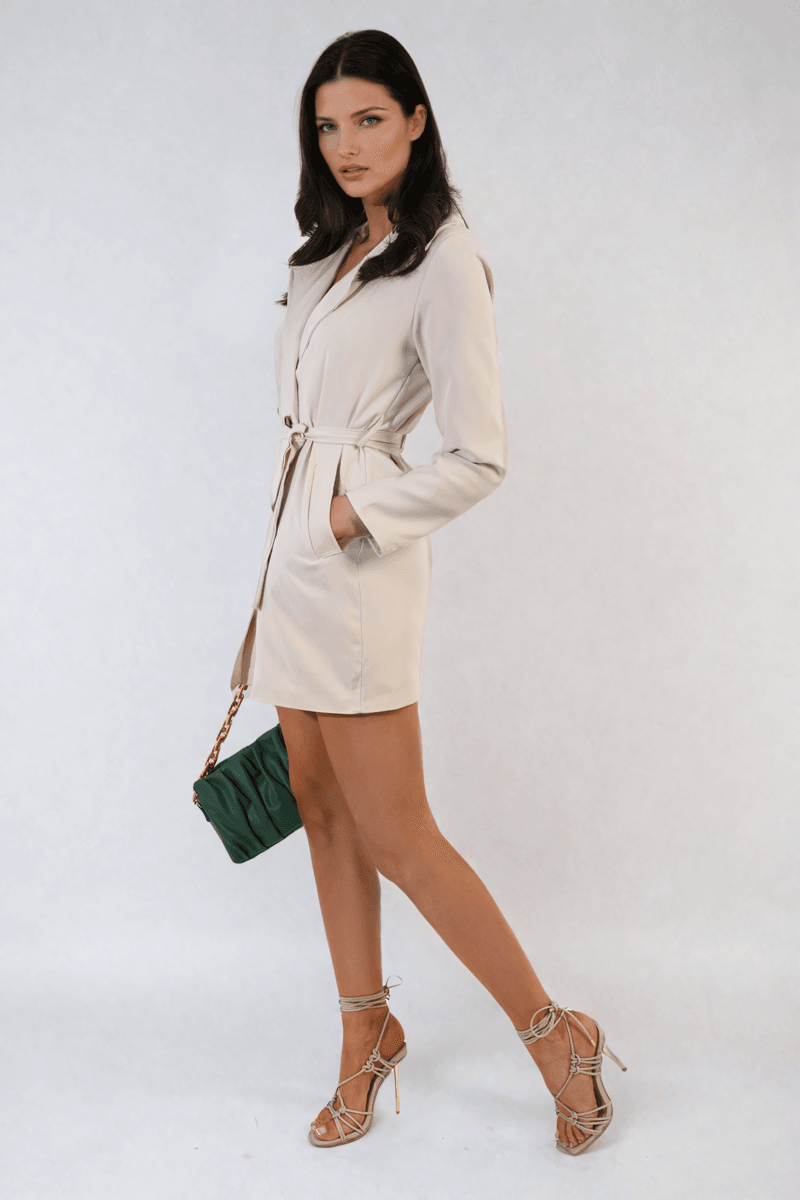 Oversized Waist Tie Button Detail Blazer Jacket - Lunavitae