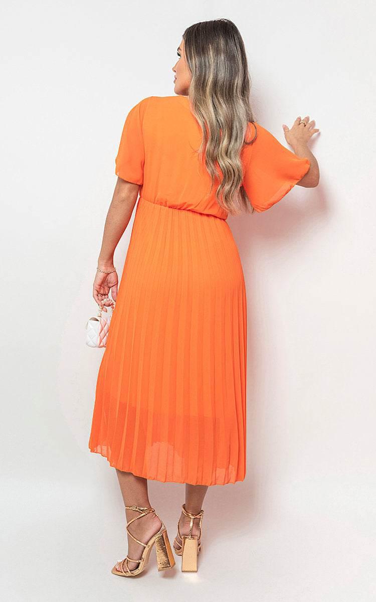 Pleated Wrap Front Maxi Dress - Lunavitae