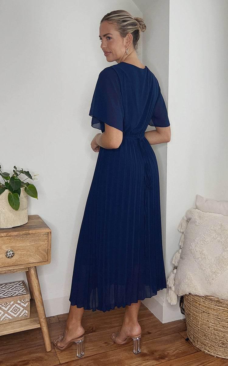 Pleated Wrap Front Maxi Dress - Lunavitae