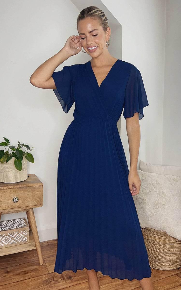 Pleated Wrap Front Maxi Dress - Lunavitae