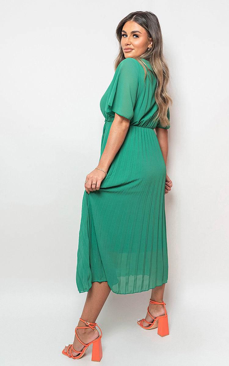 Pleated Wrap Front Maxi Dress - Lunavitae