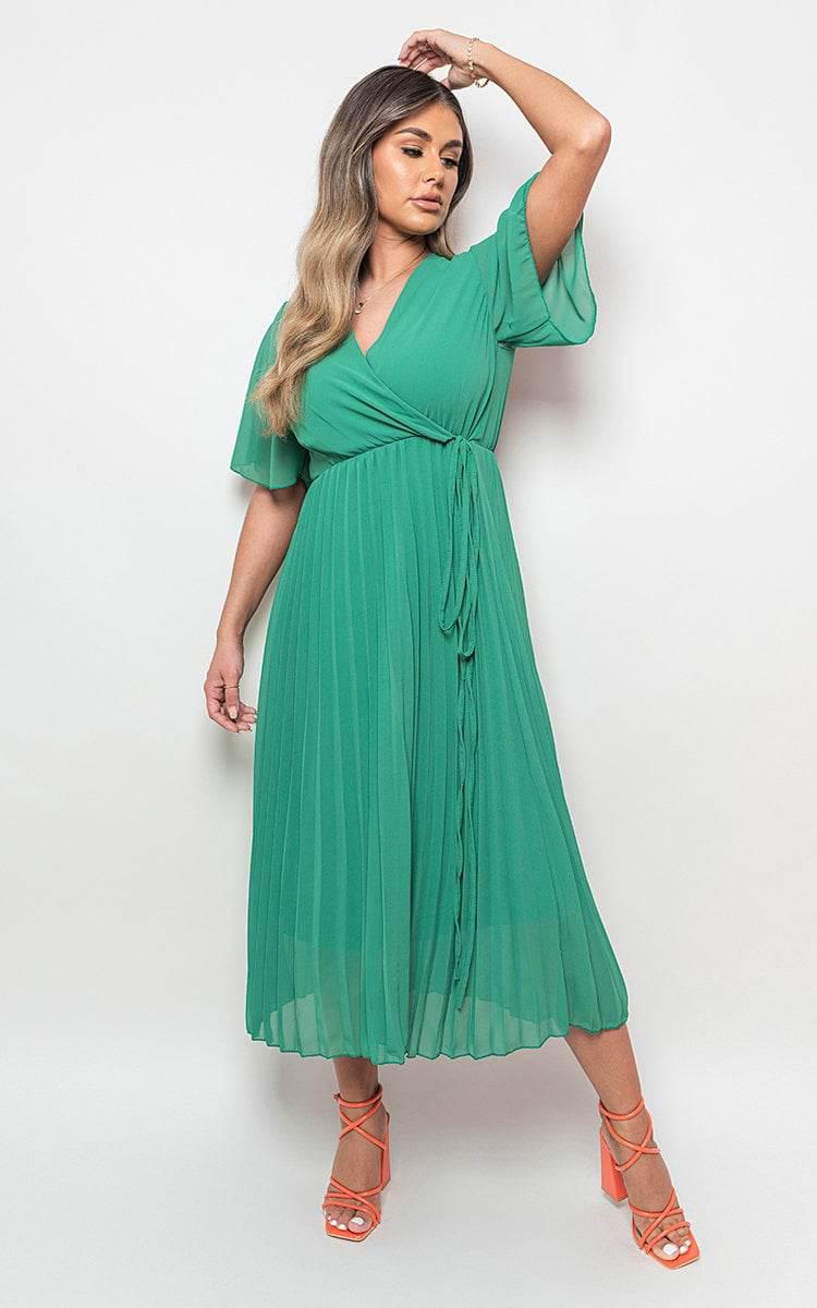 Pleated Wrap Front Maxi Dress - Lunavitae