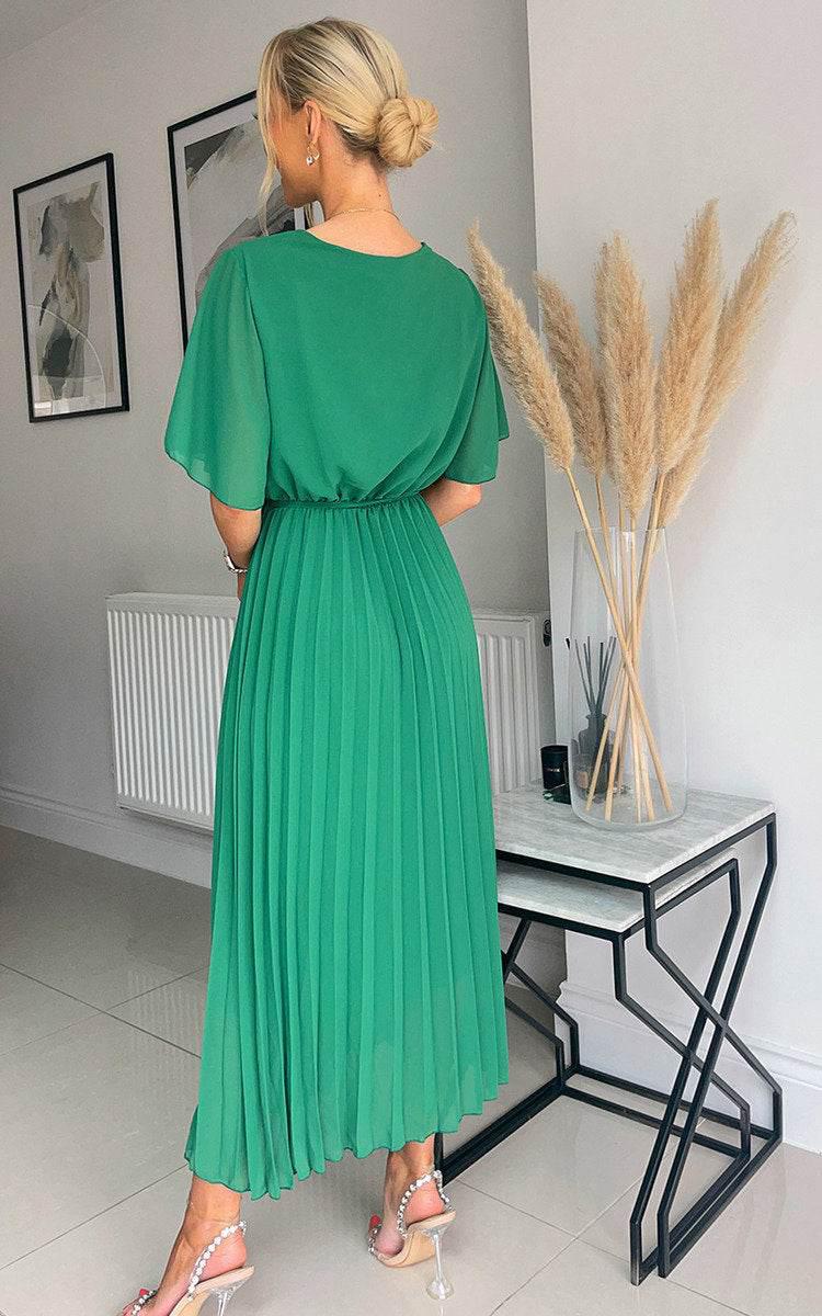 Pleated Wrap Front Maxi Dress - Lunavitae