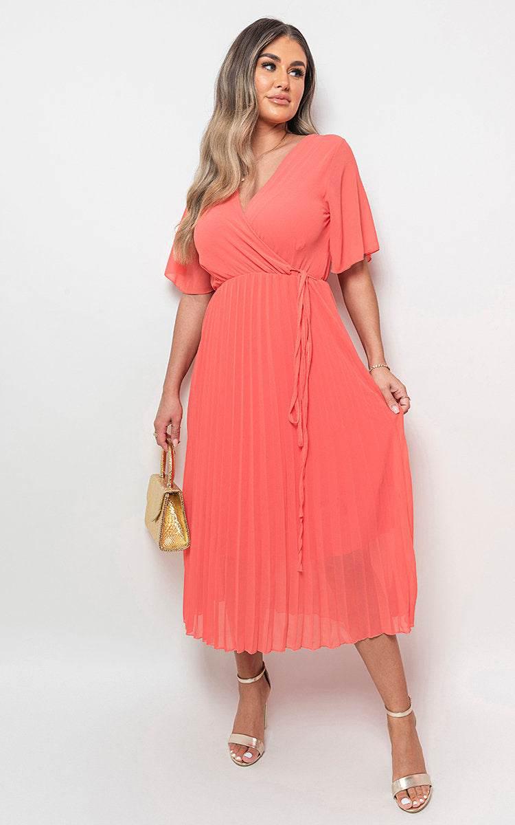 Pleated Wrap Front Maxi Dress - Lunavitae