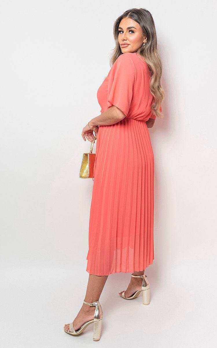 Pleated Wrap Front Maxi Dress - Lunavitae