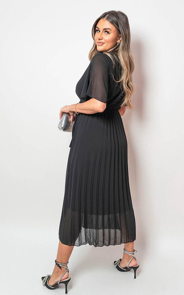 Pleated Wrap Front Maxi Dress - Lunavitae