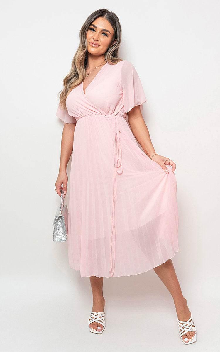 Pleated Wrap Front Maxi Dress - Lunavitae