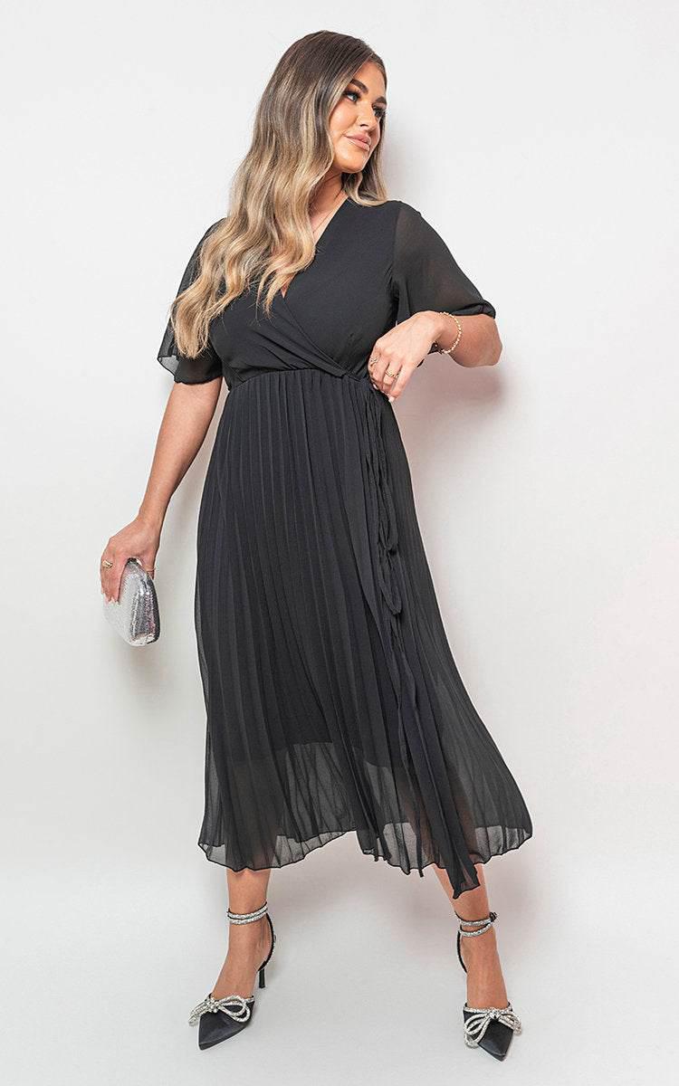 Pleated Wrap Front Maxi Dress - Lunavitae