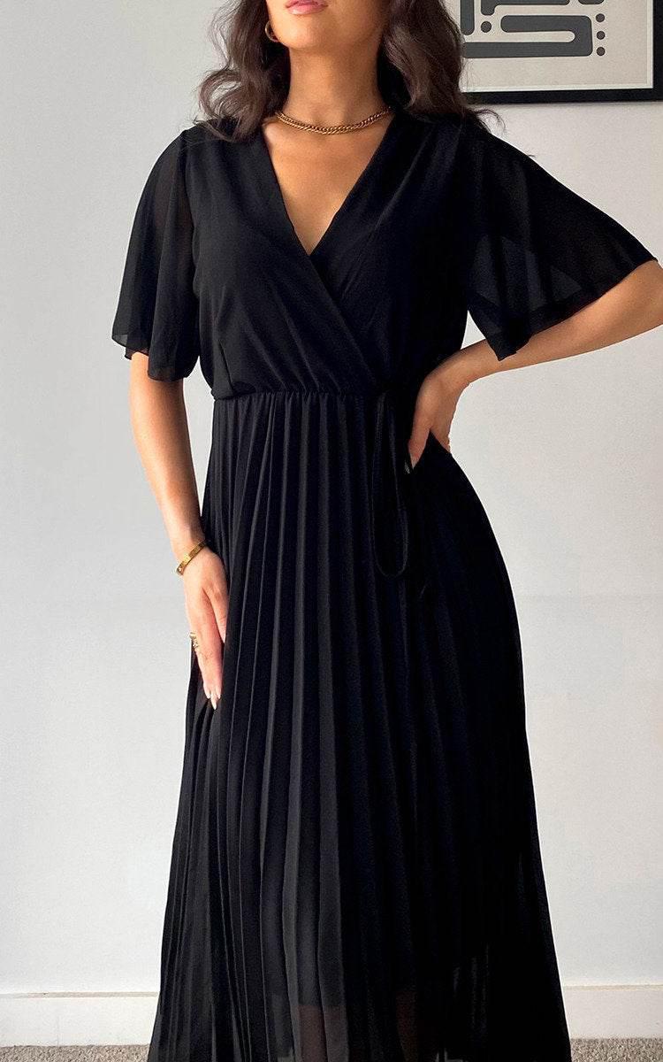 Pleated Wrap Front Maxi Dress - Lunavitae