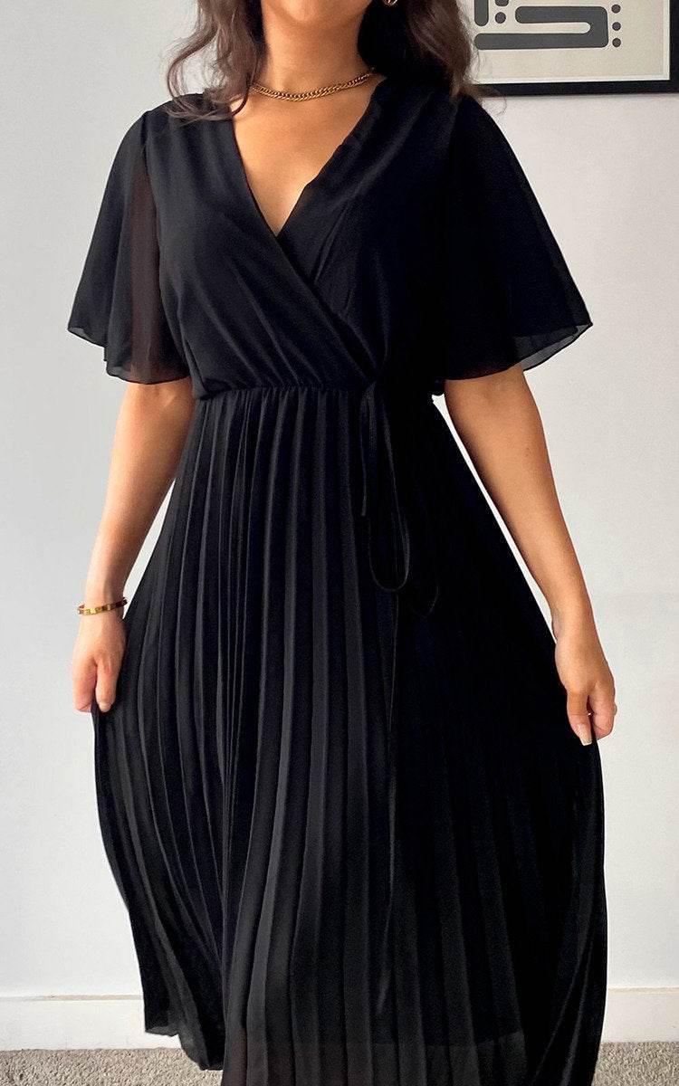 Pleated Wrap Front Maxi Dress - Lunavitae