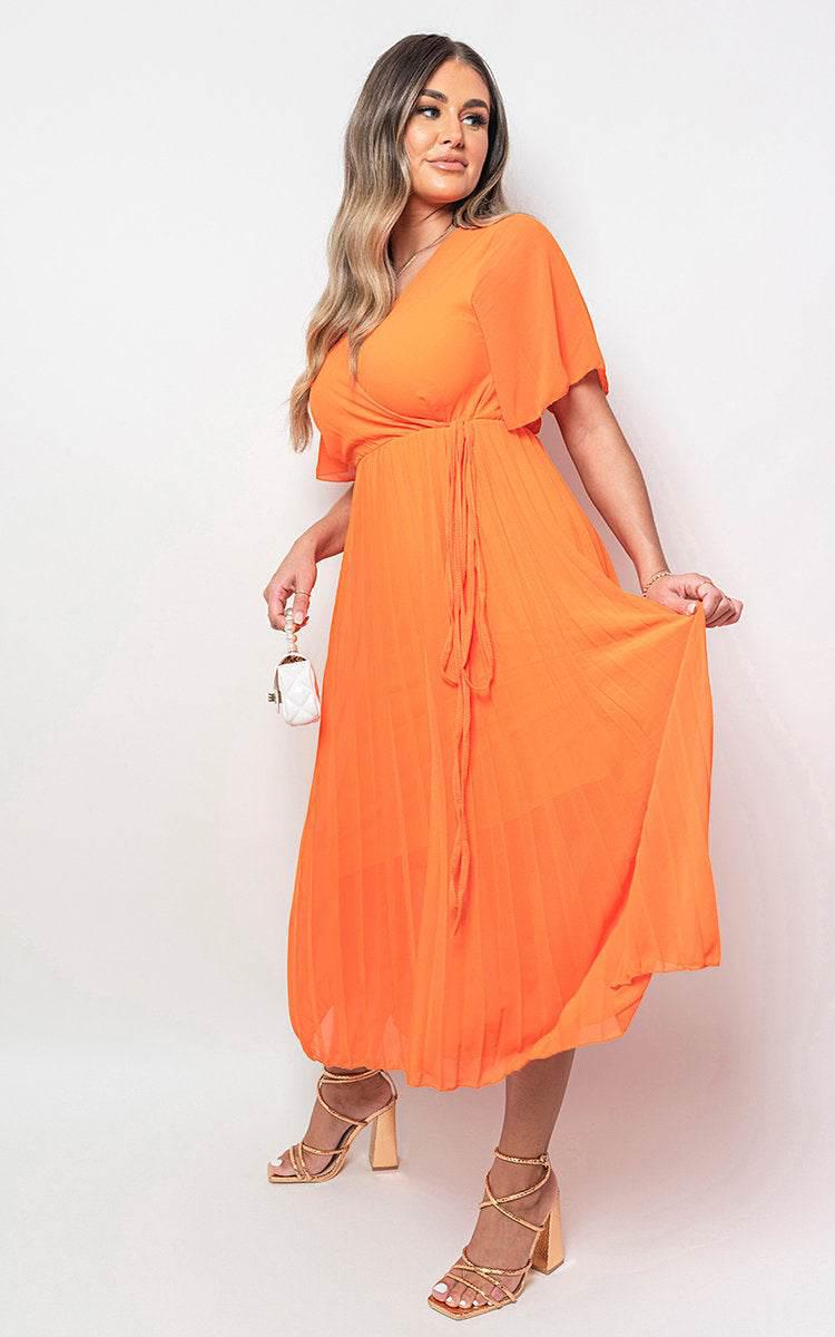 Pleated Wrap Front Maxi Dress - Lunavitae