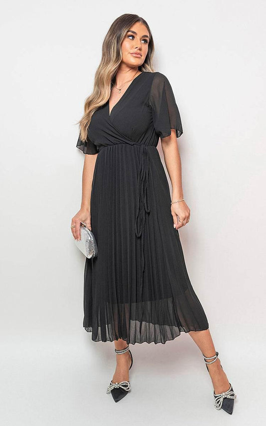 Pleated Wrap Front Maxi Dress - Lunavitae