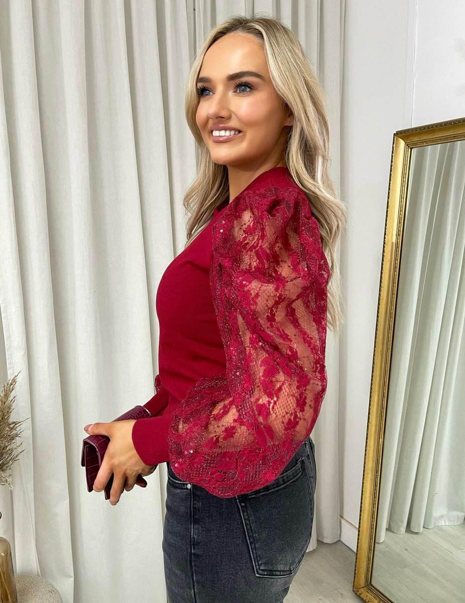 Puff Sleeve Lace Long Sleeve Top - Lunavitae