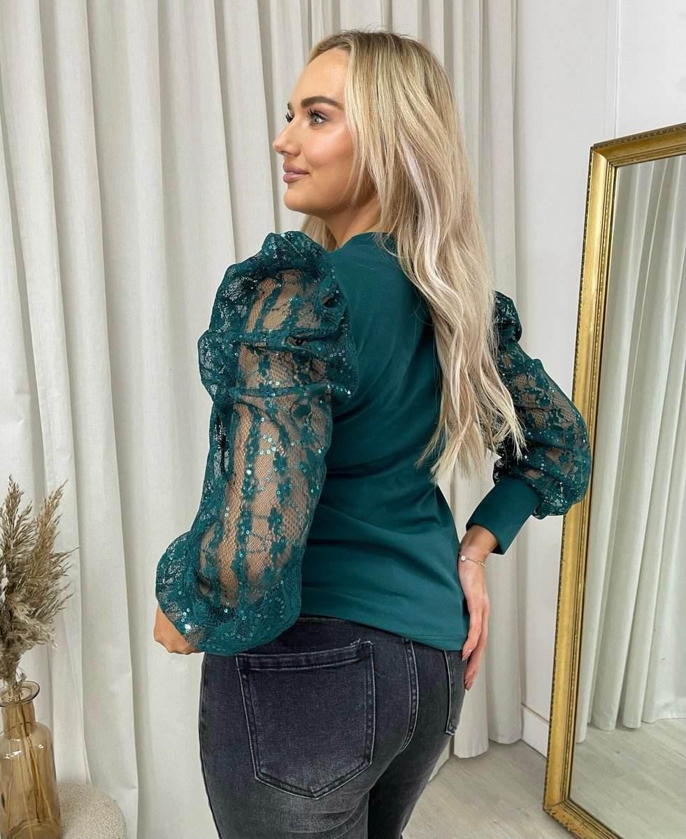 Puff Sleeve Lace Long Sleeve Top - Lunavitae