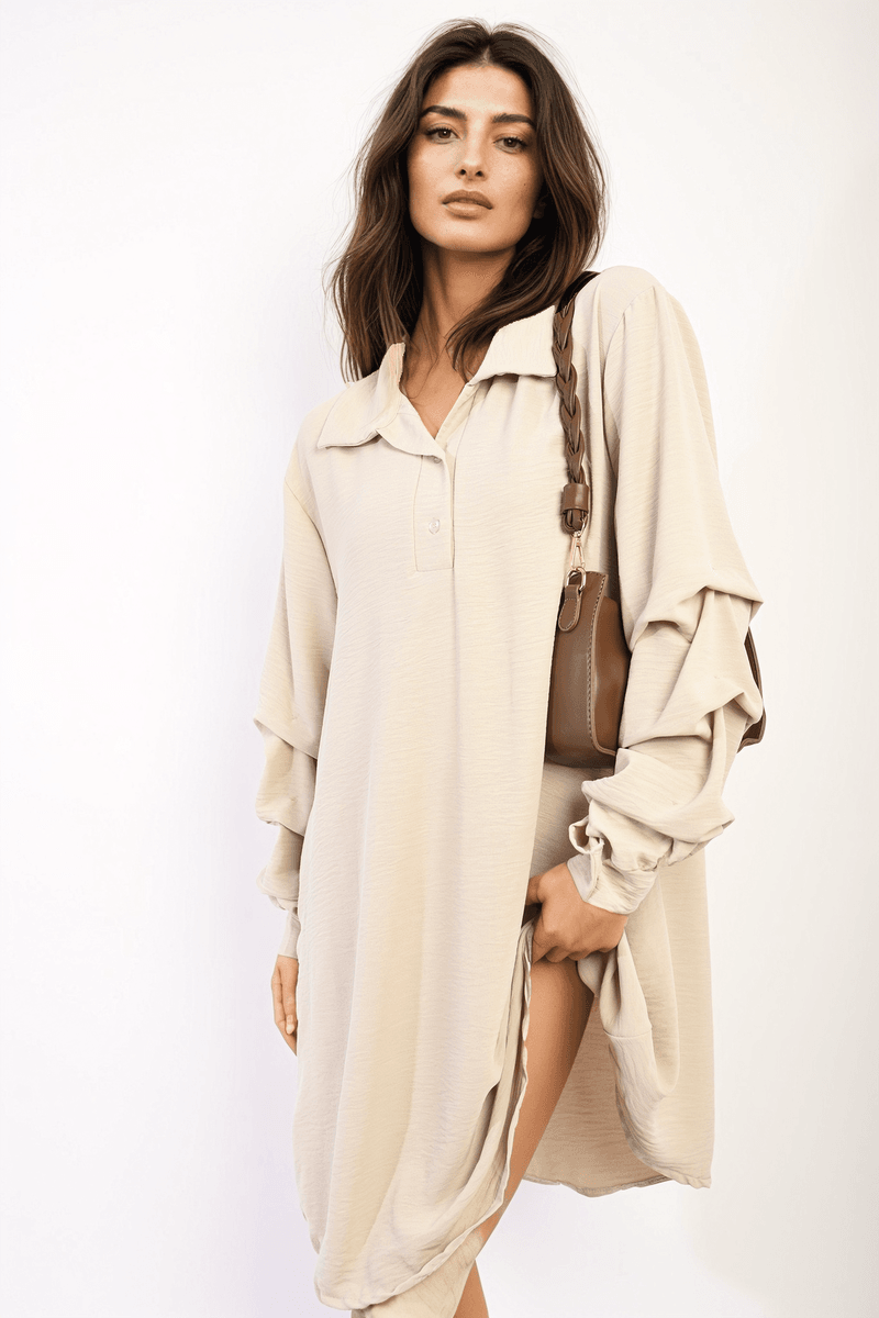 Ruffle Sleeve Pocket Button Front Blouse Dress - Lunavitae