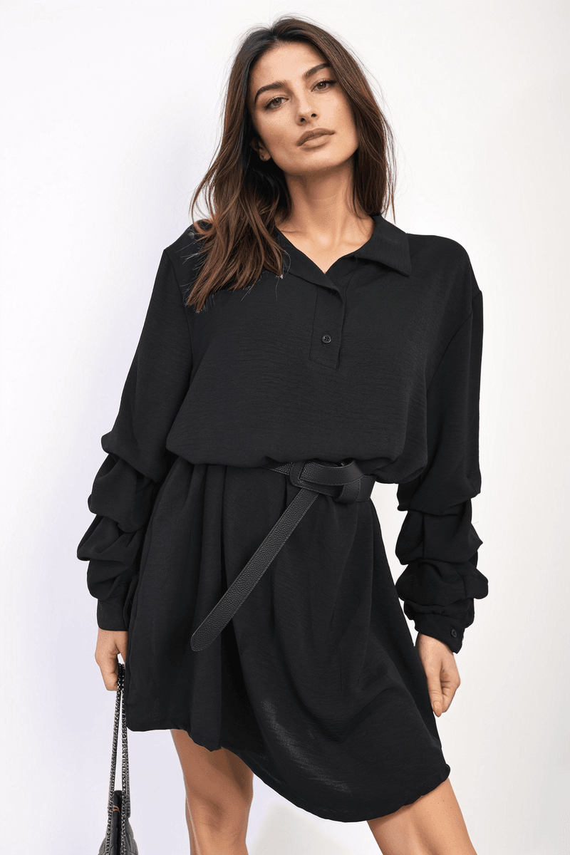 Ruffle Sleeve Pocket Button Front Blouse Dress - Lunavitae