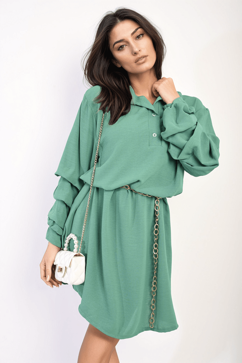 Ruffle Sleeve Pocket Button Front Blouse Dress - Lunavitae