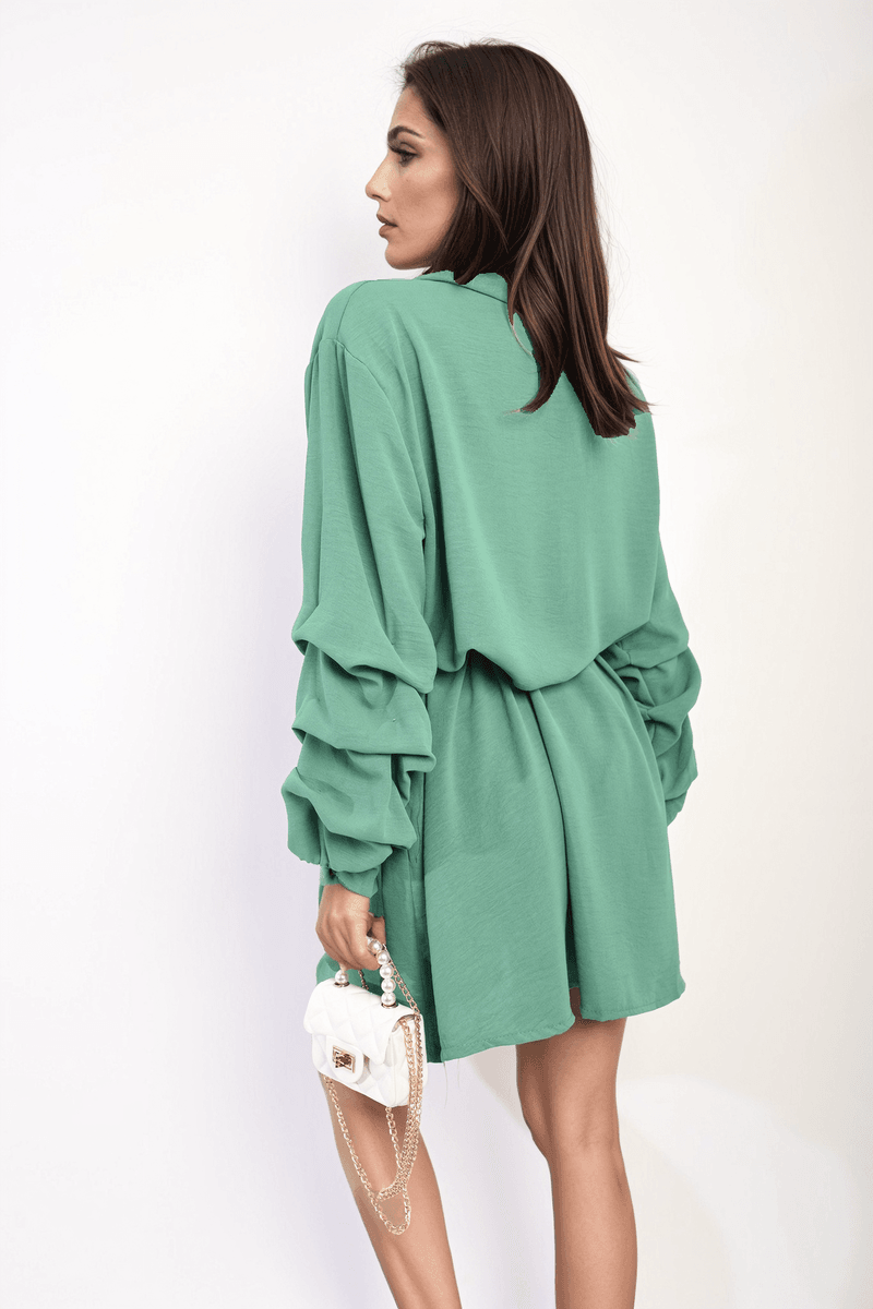 Ruffle Sleeve Pocket Button Front Blouse Dress - Lunavitae