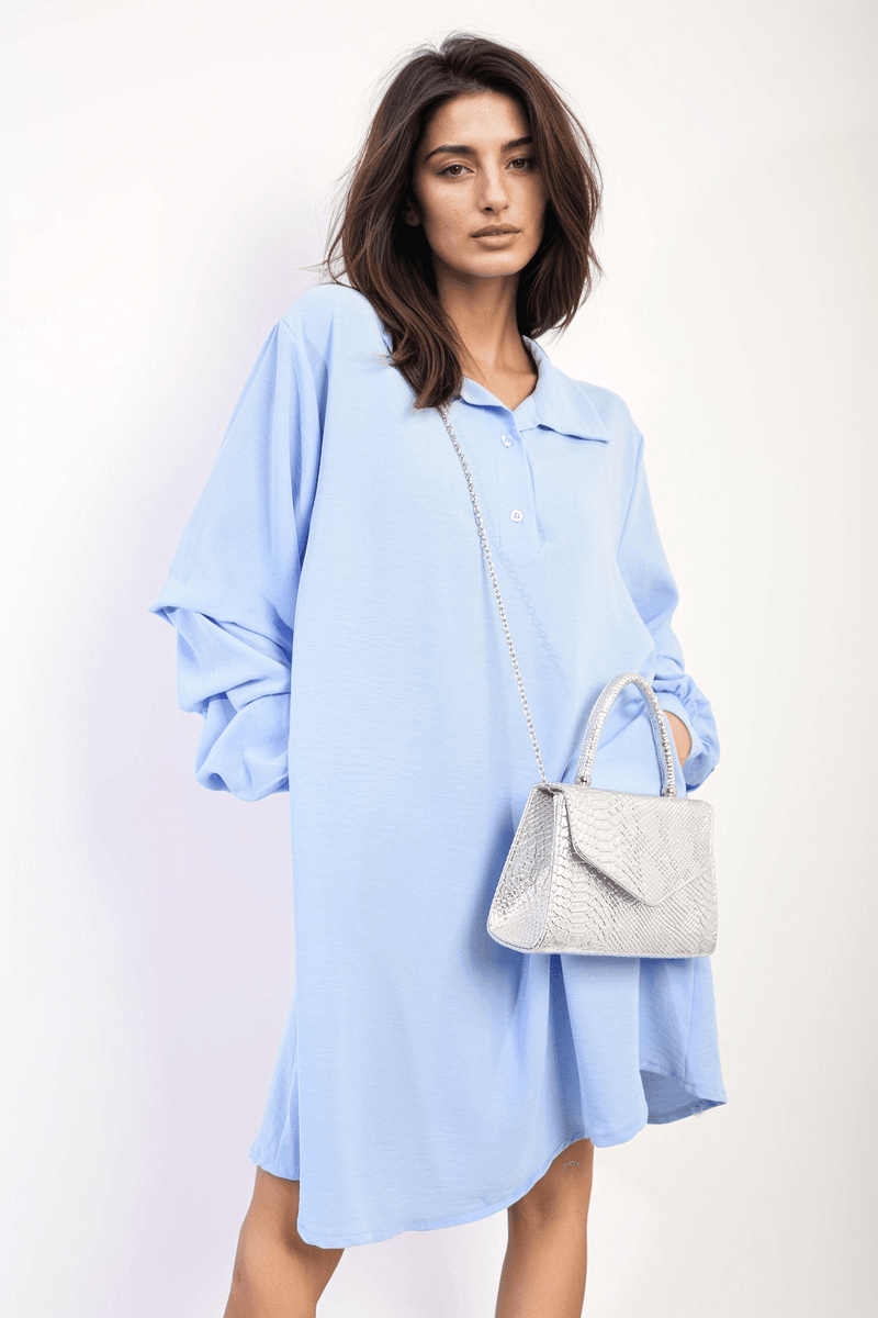 Ruffle Sleeve Pocket Button Front Blouse Dress - Lunavitae