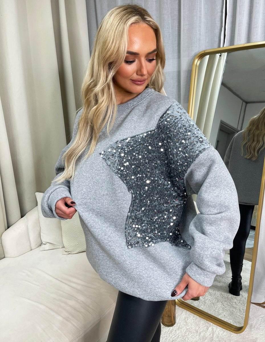 Sequin Detailed Oversized Knitted Jumper - Lunavitae