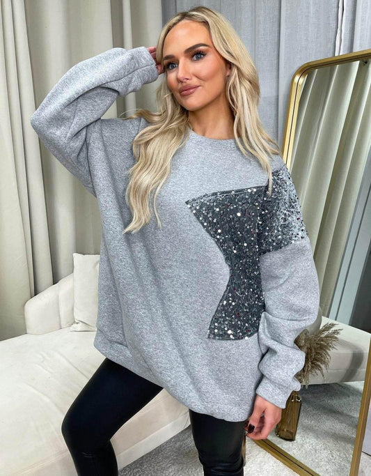 Sequin Detailed Oversized Knitted Jumper - Lunavitae