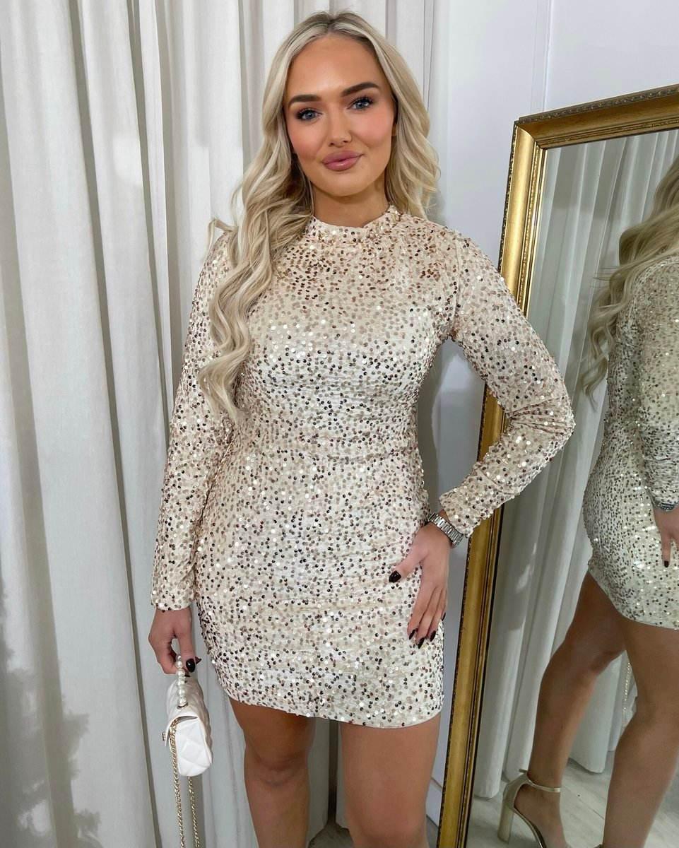 Sequin Long Sleeve Bodycon Mini Dress - Lunavitae