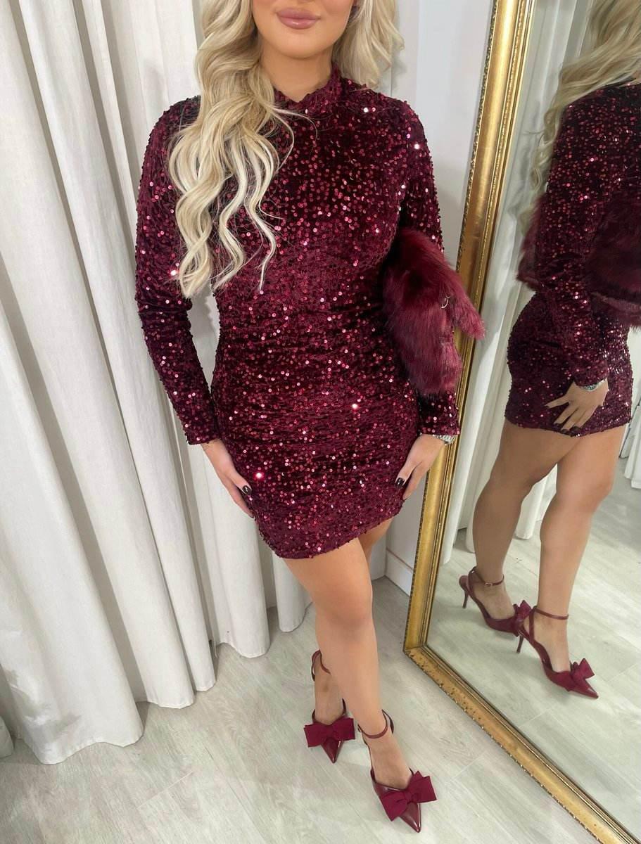 Sequin Long Sleeve Bodycon Mini Dress - Lunavitae