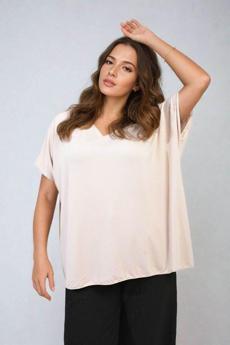 Short Sleeve V-Neck Loose Top - Lunavitae