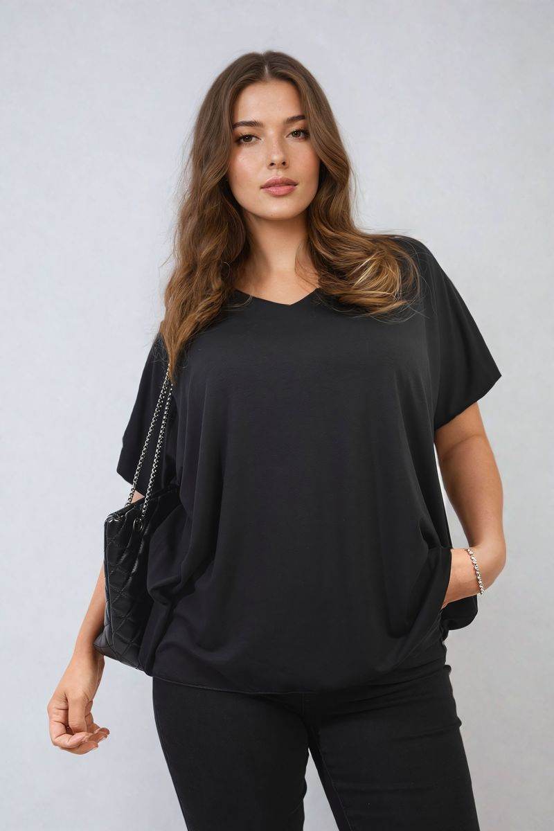 Short Sleeve V-Neck Loose Top - Lunavitae